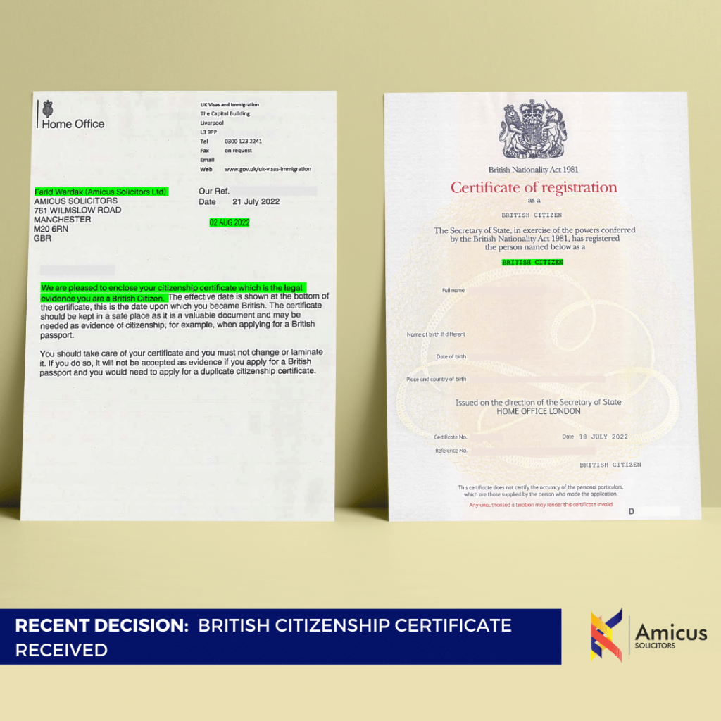British Citizenship Certificate Received