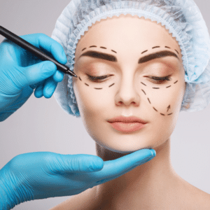 Picture of a women getting a cosmetic surger on her face